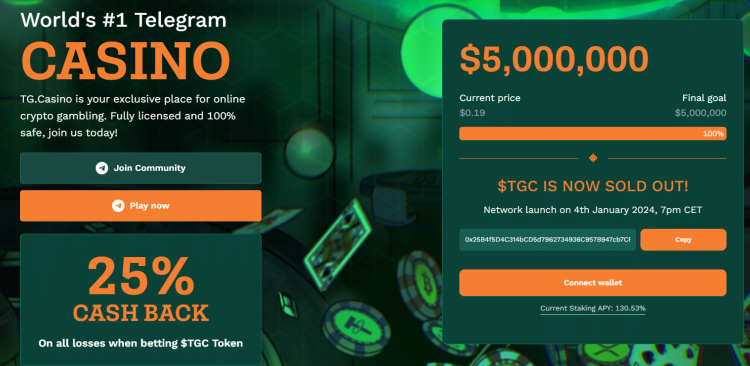Top GambleFi Presale TG.Casino Heads For $TGC DEX Launch Today – Don’t Miss Out!