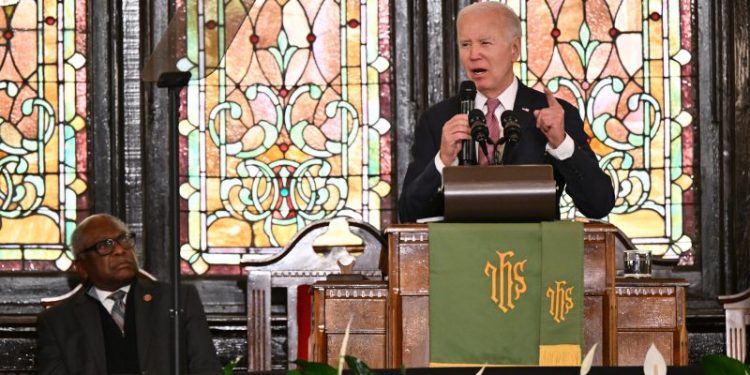 Biden, at Black church, says Republicans are ‘trying to steal history’