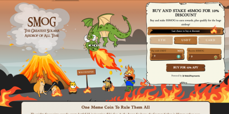 Solana Meme Coin Smog Token Attracts Thousands to Airdrop, Buy And Stake Earns 42% APY