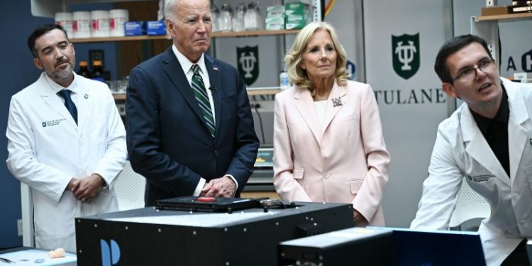 Biden, in rare appearance since stepping aside, touts moonshot program
