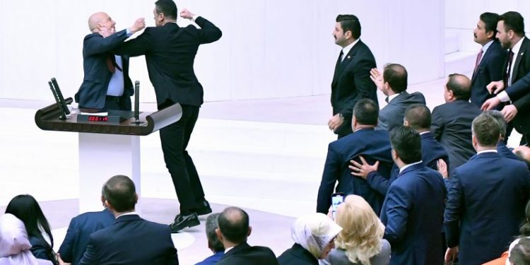 Fistfight breaks out in Turkish parliament over debate on jailed opposition politician