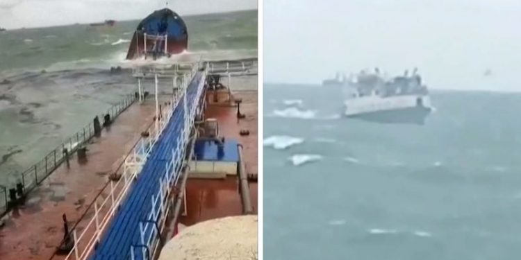Badly damaged Russian tankers carrying thousands of tons of fuel spill oil near Black Sea