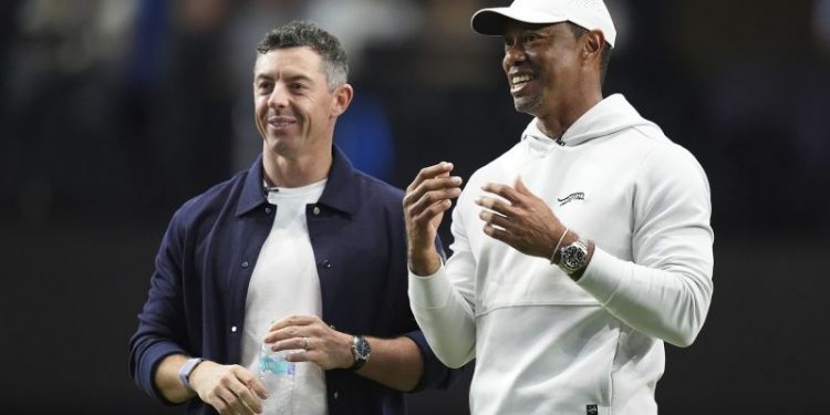 Tiger Woods and Rory McIlroy watch on as The Bay Golf Club wins opening match of high-tech indoor TGL golf league