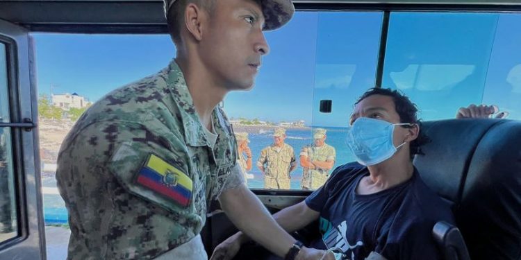 Five fishermen who survived 55 days adrift by drinking rain and parboiling passing fish arrive in Galapagos